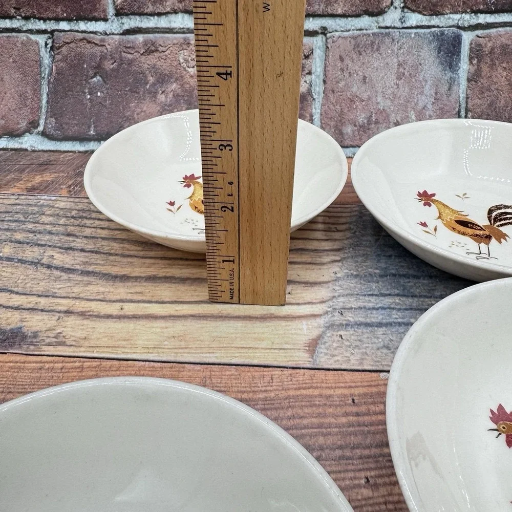 Taylor Smith Break O Day Rooster Berry Dessert Bowls Set of 4 Farmhouse MCM READ